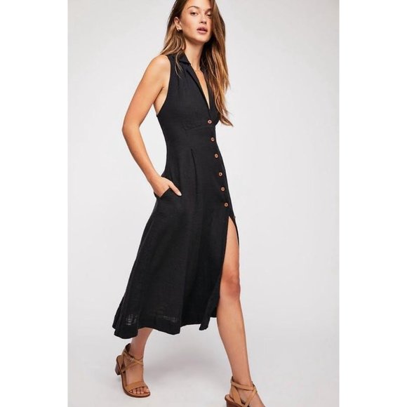 NWOT FREE PEOPLE BLACK ISOLA MIDI DRESS sz S - Picture 2 of 5
